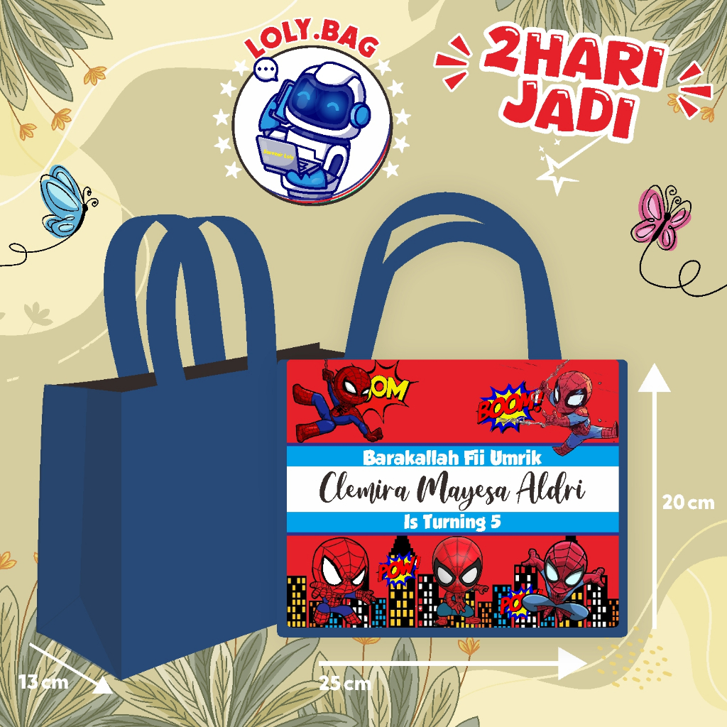 

Tas Ultah / Tas Ulang Tahun Murah/Goodie bag murah/souvenir ultah/Tas tema Spiderman