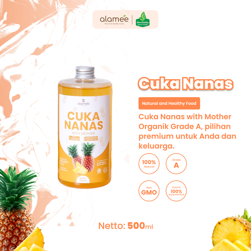 

ALAMEE Cuka Nanas Original Pineapple Cider Vinegar With Mother Organik 500 ml