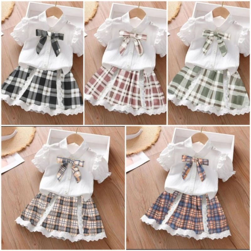 Baju anak-setelan anak perempuan// Korean style one set rok terbaru//model renda bunga Korean style