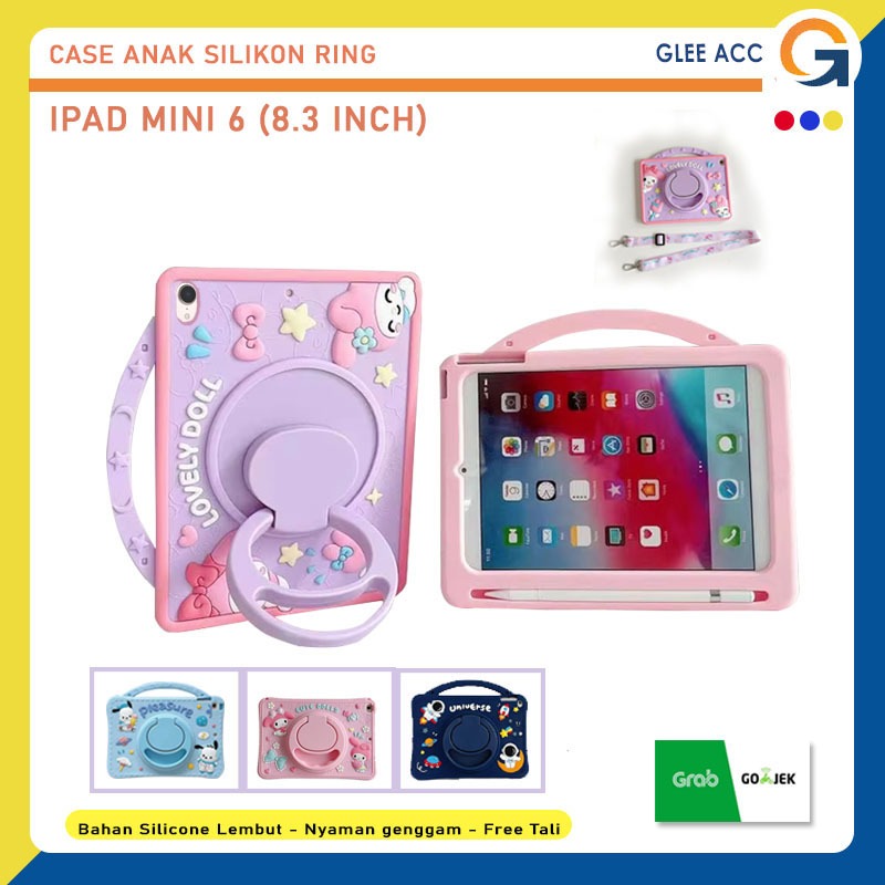 IPAD Mini 6 8.3 Inch 2021 Case Silikon Anak Lucu RIng Bonus Tali Slot Pen Stylus SIlicon Silicone Im