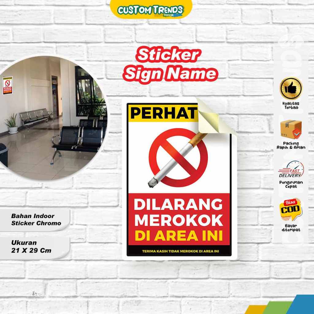 

Stiker Dilarang Merokok, Stiker Peringatan, Stiker Pantauan, Kawasan Indoor, Stiker Chromo