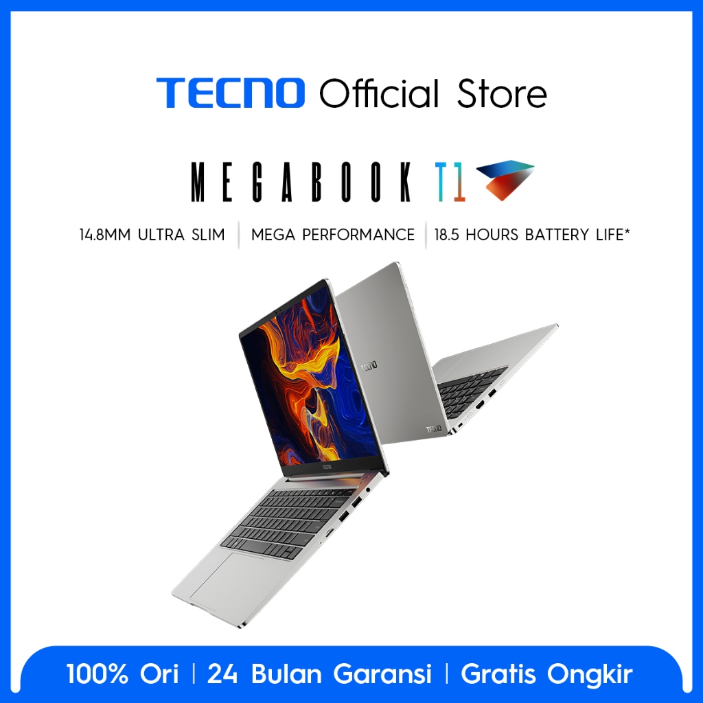 TECNO MEGABOOK T1 R5 - 16GB+512GB, AMD Ryzen 5-7430U, 100%SRGB Display, 75Wh Battery, 65W Type-C GaN PD Fast Charge , DTS X Ultra Immersive Sound, Windows 11, 14inch, Garansi 24 Bulan - Gambar 3
