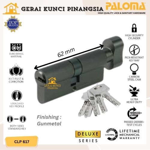 PALOMA Cylinder Kunci Knob Deluxe KC-CK 62MM Silinder Anak -Computer Key CLP 617 - Gunmetal