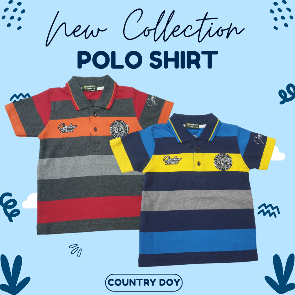 CountryDoy---Striped Polo Shirt Boys Kaos Polo Salur garis garis Kaos Kerah Katun sehari hari untuk 