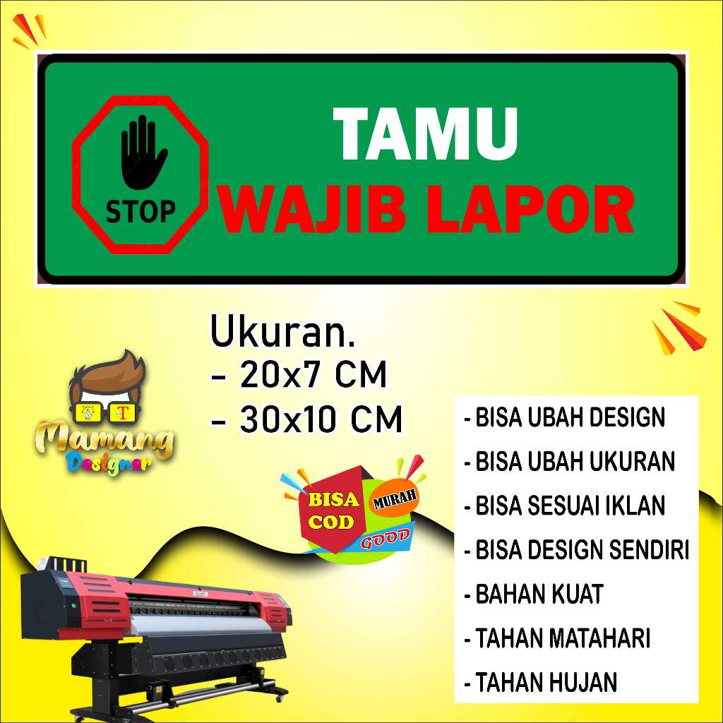 

Sticker Tempelan Tulisan Tamu Wajib Lapor Bahan Tahan Air Hijau