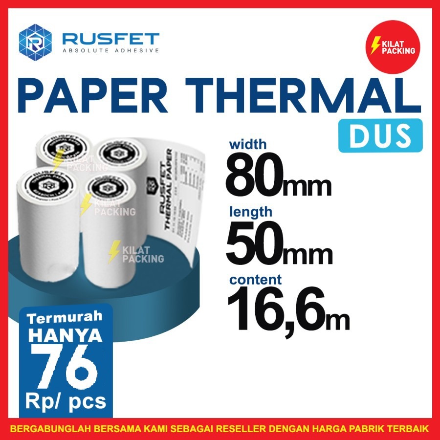 

Thermal Kertas Struk Kasir Paper Thermal 80x50mm Rusfet Dus Ekspedisi