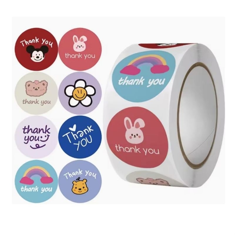 

1 Roll isi 500 Pcs Sticker Label Thank You/Ucapan Terima Kasih Motif Kartun