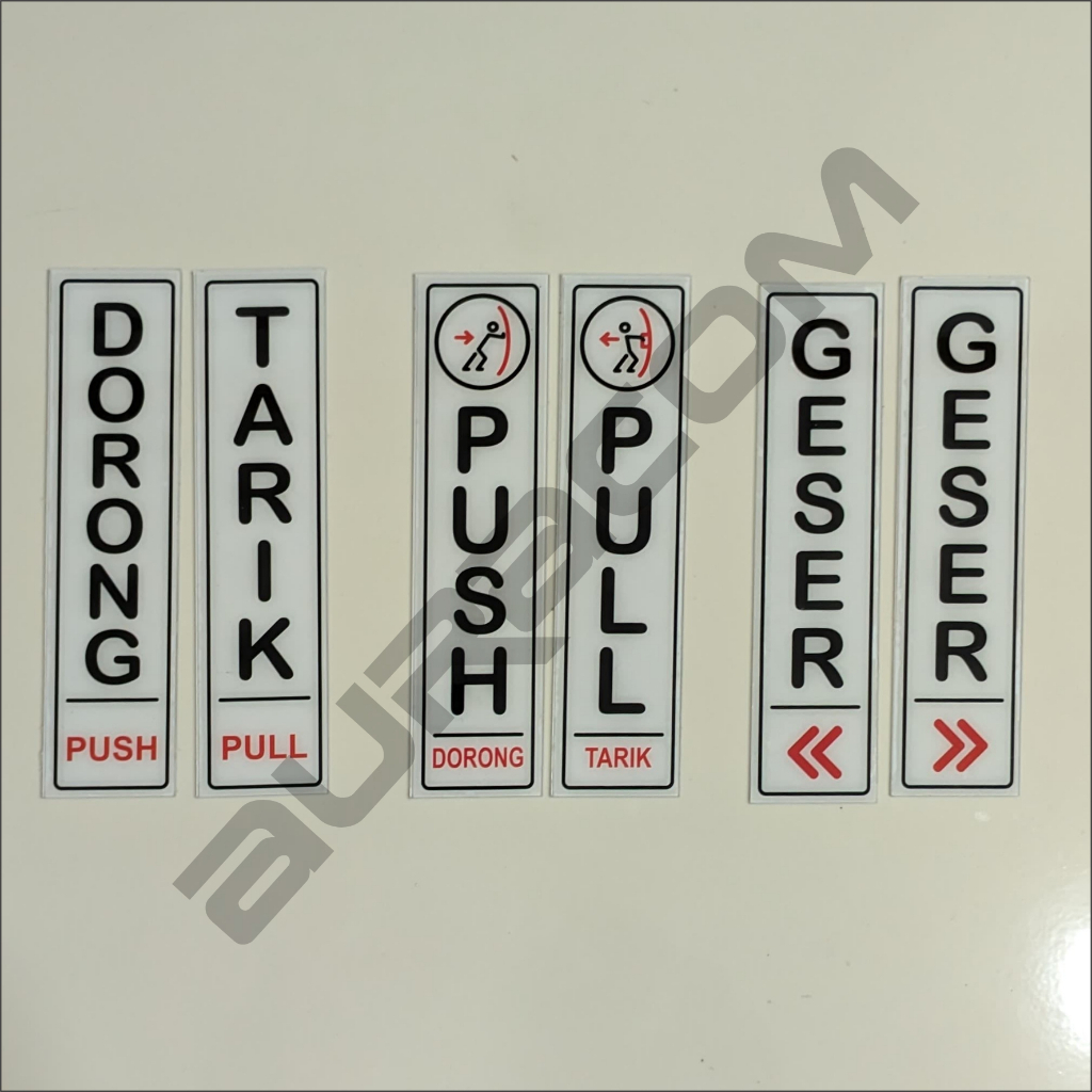 

Sticker Waterproof Pintu TARIK, DORONG,GESER, PUSH, PULL,Bahan Plastik(awet terkena panas dan hujan)