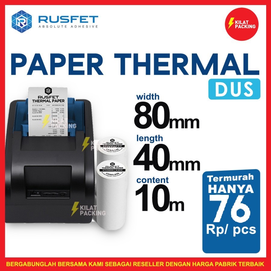 

Paper Thermal Kertas Struk Kasir 80x40mm Rusfet Dus Ekspedisi