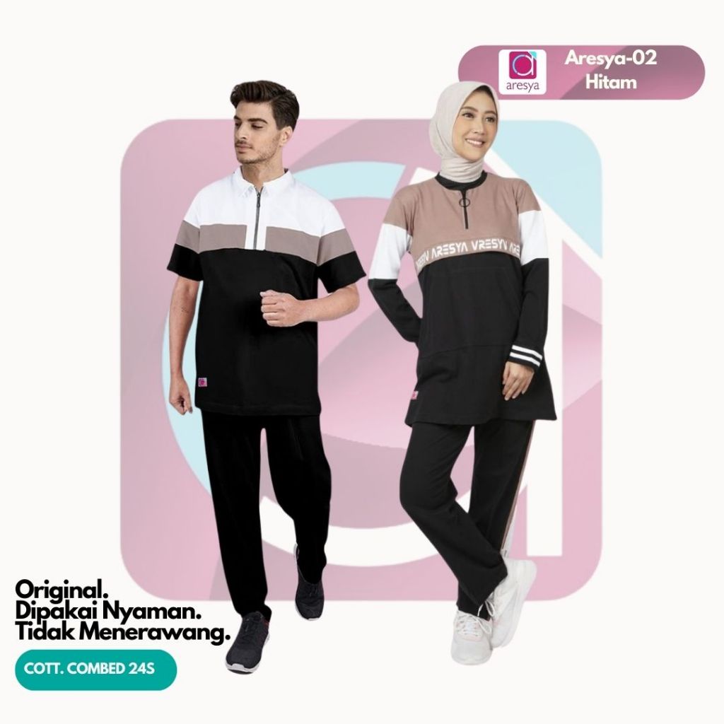 ARESYA - Setelan Baju Olahraga Tunik Wanita Muslimah Aresya02-Hitam