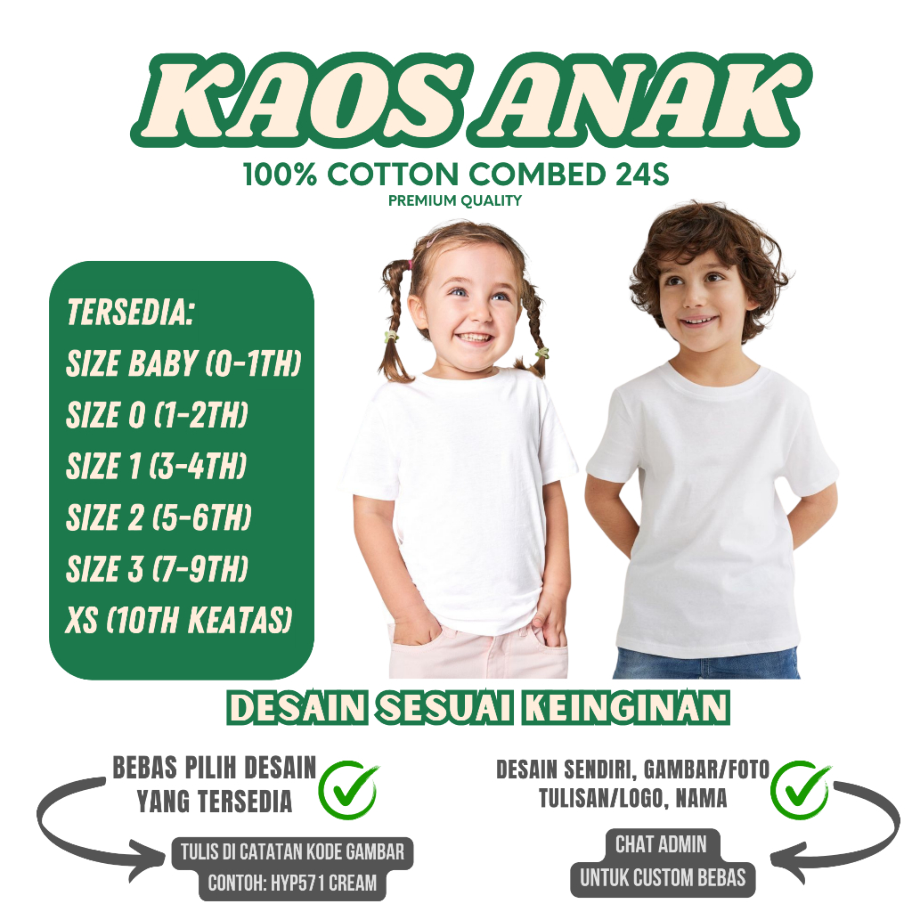 HYPE Kaos Anak Bebas Custom Gambar Seragam Keluarga - Tshirt Sablon Satuan dan Lusinan