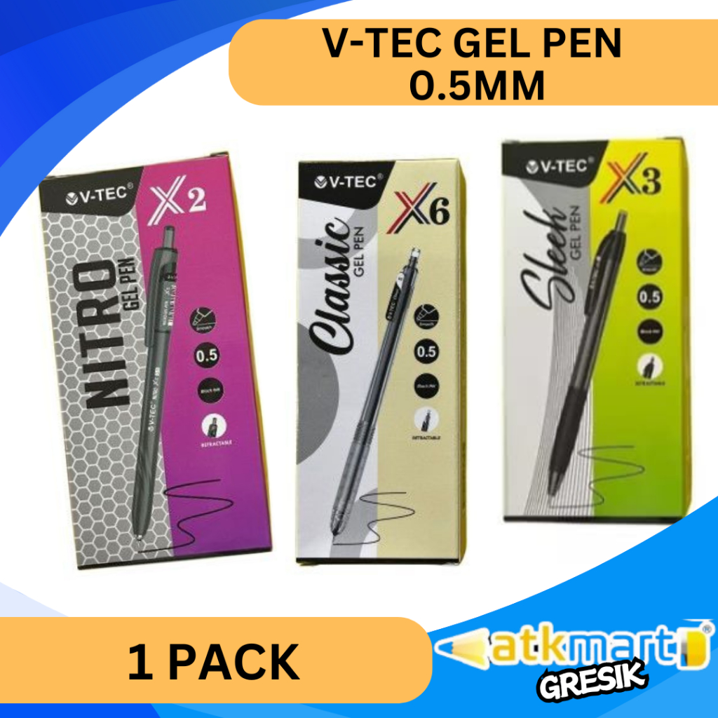 

V TEC BALLPOINT GEL 0.5MM PULPEN GEL BOLPOIN GEL 0.5 mm 1 PACK ISI 12 PCS