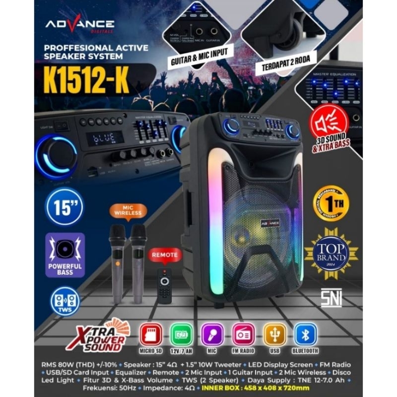 ADVANCE SPEAKER PORTABLE TROLI BLUETOOTH 15 INCH K-1512K