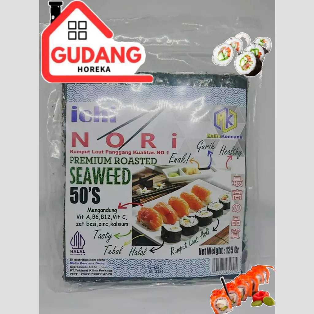 

ICHINORI SUSHI NORI 50 SHEET / LEMBAR - RUMPUT LAUT PANGGANG - ROASTED SEAWEED