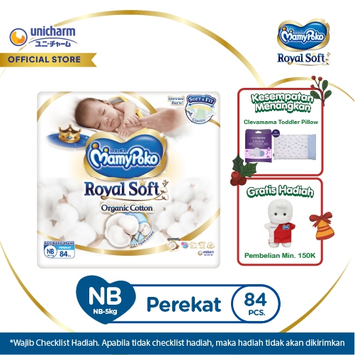 MamyPoko Royal Soft Organic Cotton - NB 84 - Popok Tape NewBorn Bayi Baru Lahir