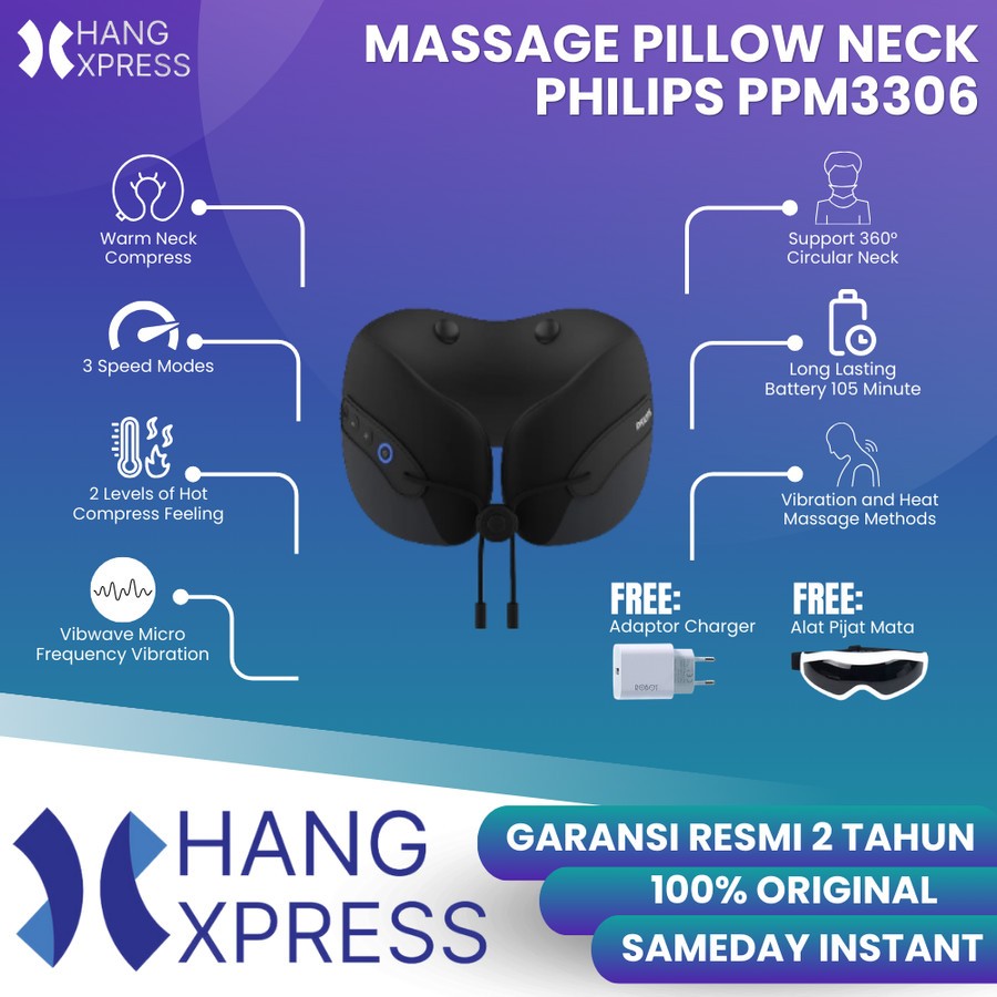 Philips PPM3306 Massage Pillow Neck Bantal Pijat Leher Punggung Travel