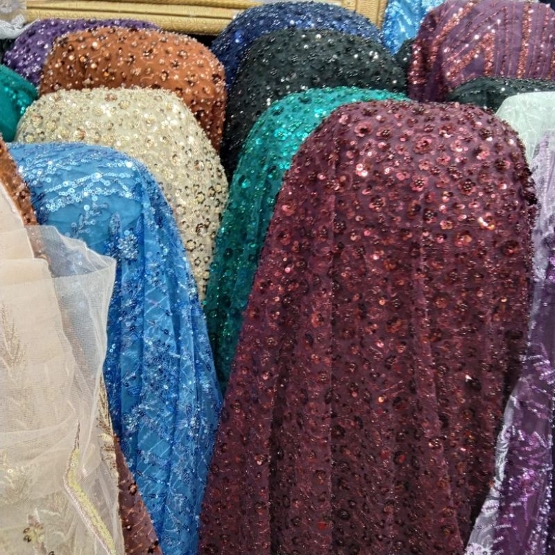 BEST SELLER || KAIN TILE PAYET MUTIARA PREMIUM/GAUN PENGANTIN