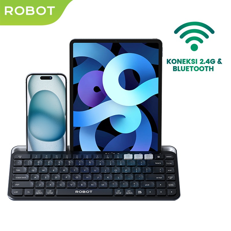 ROBOT Keyboard Wireless Bluetooth Tablet Phone Holder Bluetooth 2.4G/3.0/5.0 Multi-Device KB30 - Gar