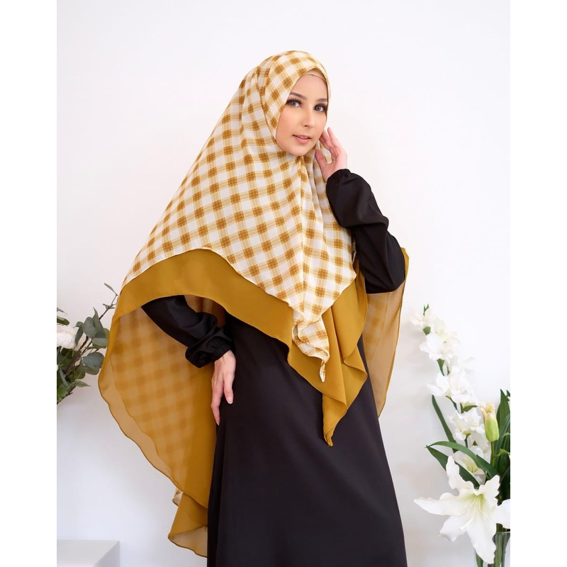 MEISA KHIMAR HIJAB INSTANT MOTIF KOTAK-KOTAK KERUDUNG SYARI JILBAB JUMBO 2 LAYER