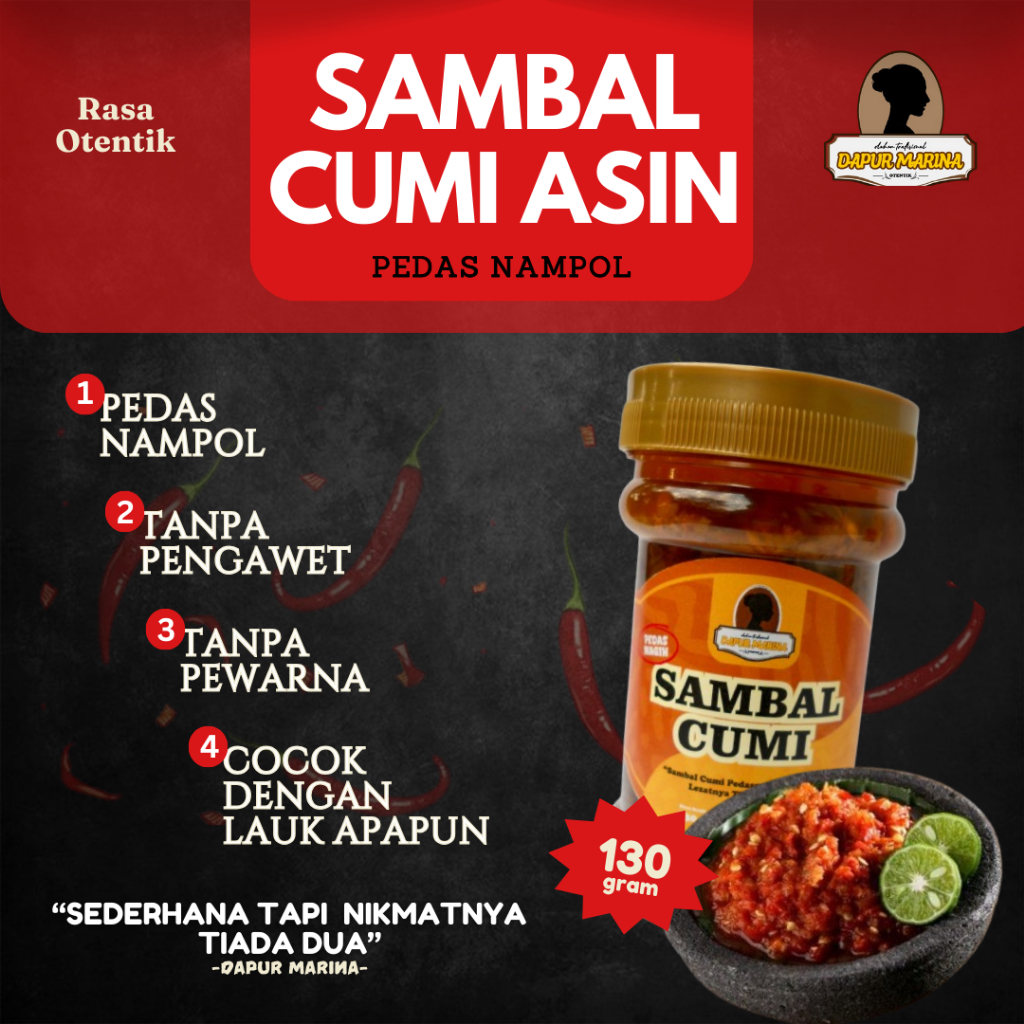 

Sambal Cumi Asin Pedas Tanpa Pengawet Sambel Halal Dapur Marina Otentik 130 gr BISA KIRIM LUAR KOTA