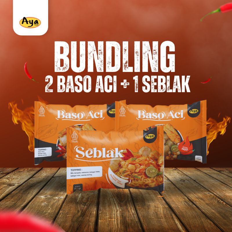 

Aya food - Paket Bundling 2 Baso Aci Extra Hot dan 1 Seblak Instan Bandung