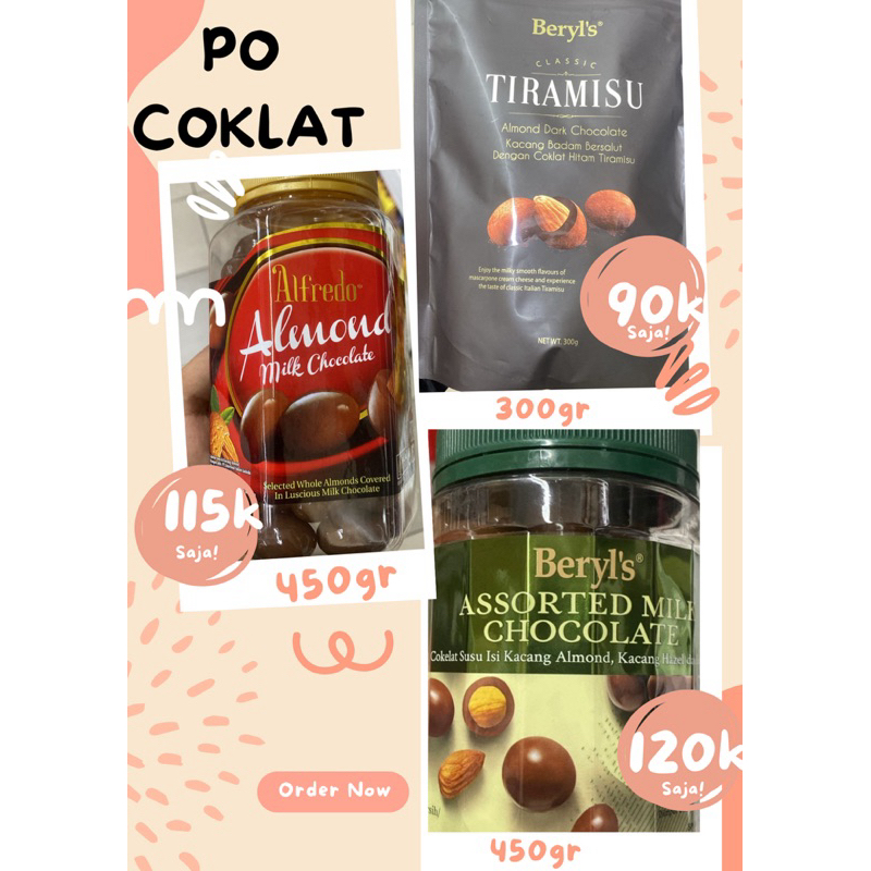 

coklat impor murah, almond , aldredo , Beryl’s , coklat tiramisu, coklat murah