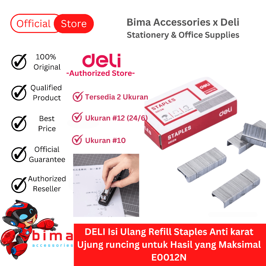 

DELI Isi Ulang Staples Refill Stapler No.10 Kecil No.3 24/6 Besar Anti karat Ujung Runcing E0012N