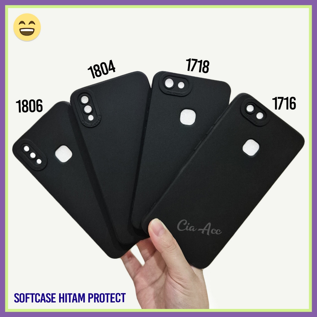 Case Hitam Protect Vivo 1806 1804 1716 1718 Softcase Black Protection Camera Lentur Polos Silikon Pe