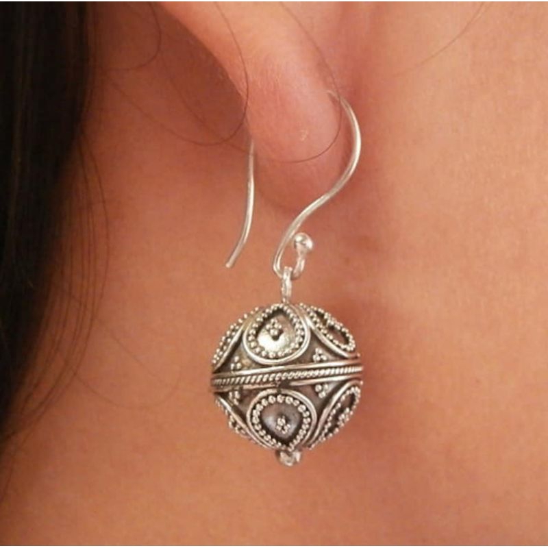 anting bola perak asli bakar