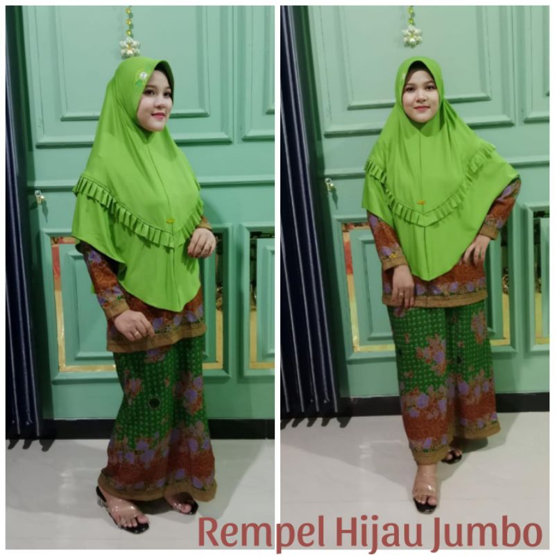 Jilbab Muslimat Nu Rempel List Hijau Jumbo