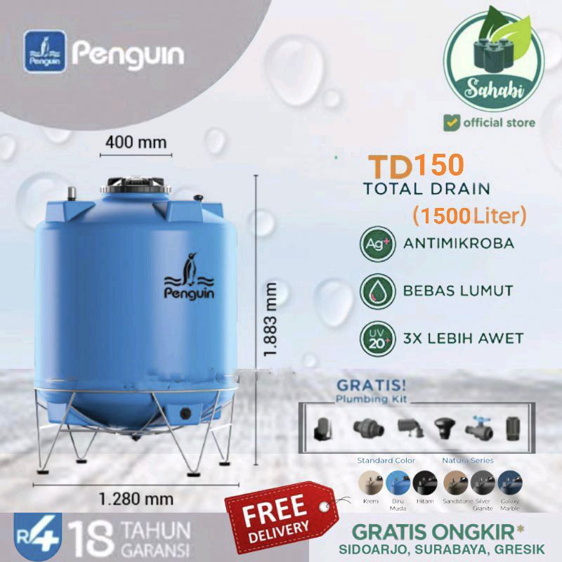 Tandon Air / Tangki Air / Toren Air PENGUIN/PINGUIN TOTAL DRAIN Ukuran 1500 Liter
