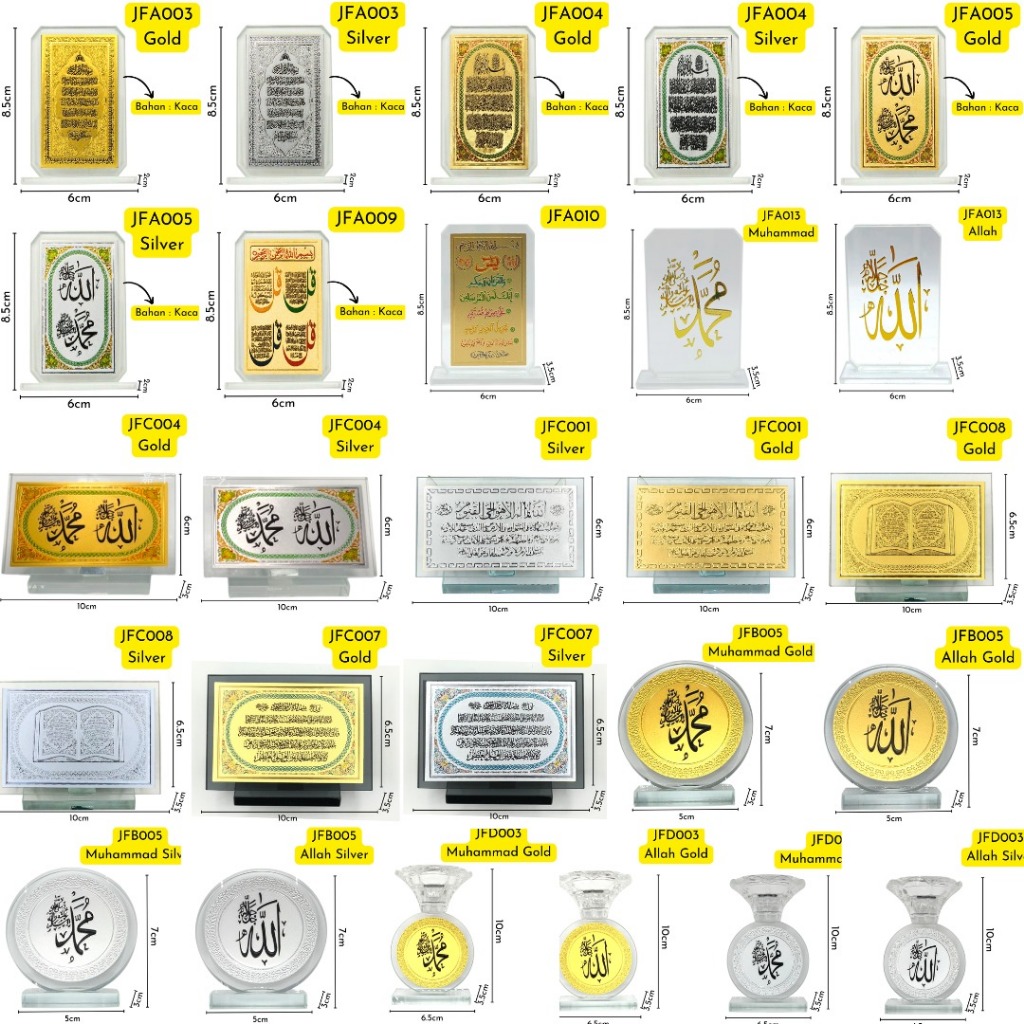 Hiasan Pajangan Meja Kristal Allah Muhammad Kaligrafi Muslim