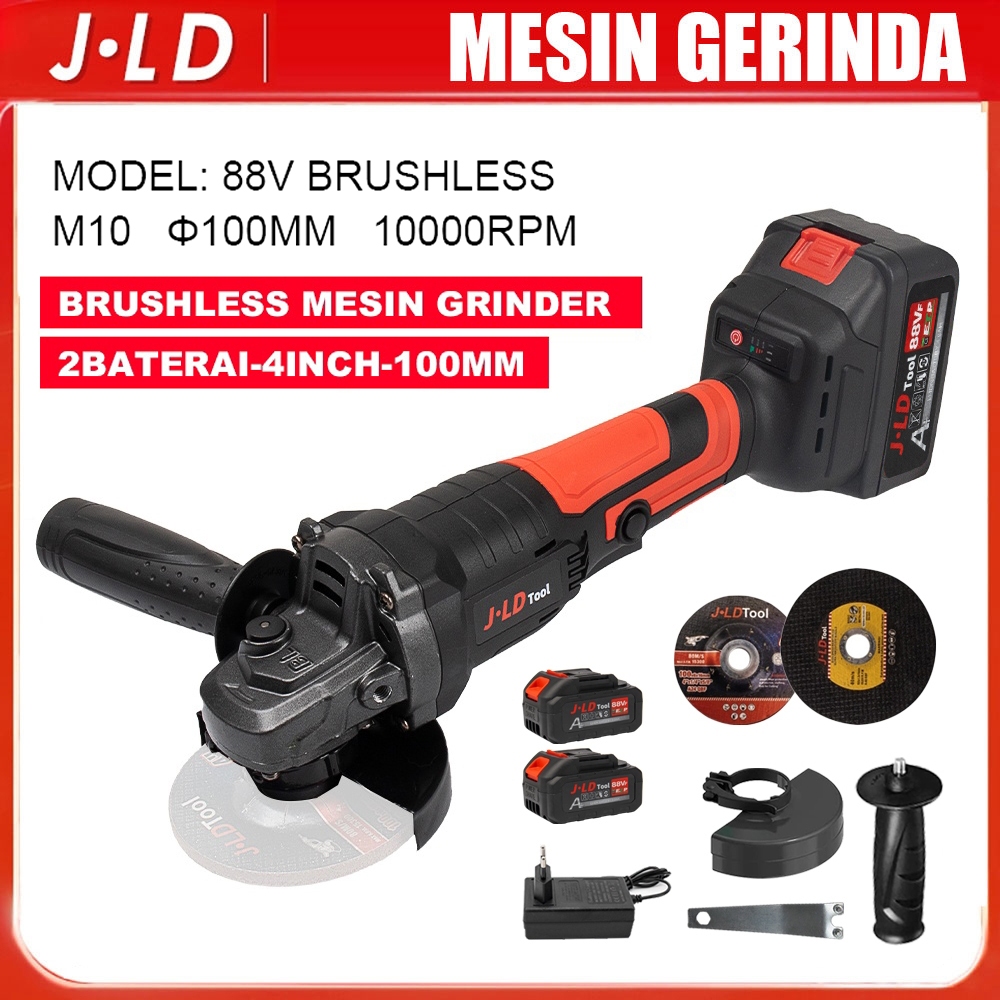 JLD Brushless Mesin Gerinda 88V Baterai Tangan Cordless Angle Grinder Cutting Polishing Sanding Tool
