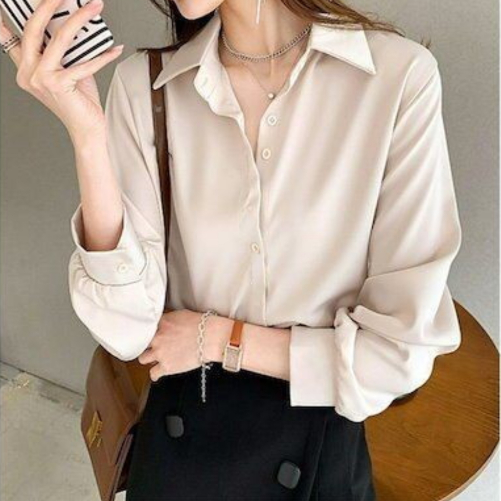 Kemeja Wanita Shakila Twill Basic Korean Style By Azka Collection