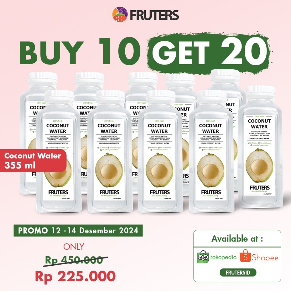 

BUY 10 GET 20 Coconut Water 355ml Air Kelapa Ijo Murni by Frutersid