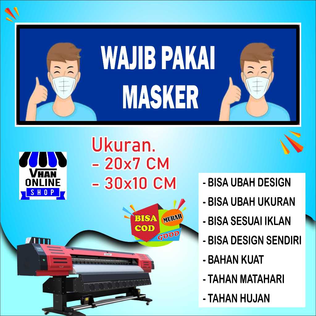

Cetak Stiker Tulisan Wajib Pakai Masker Bahan Kuat Biru