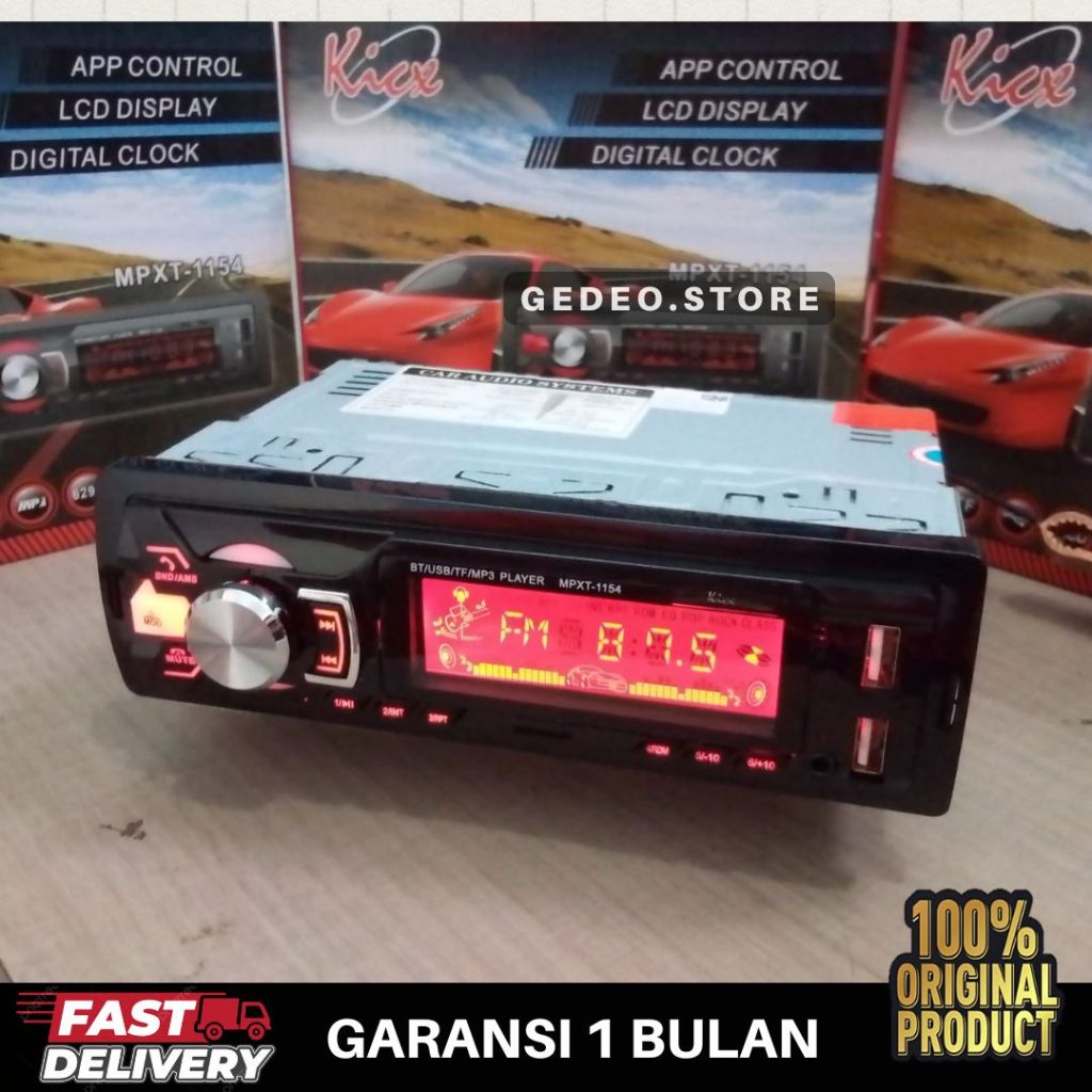 GARANSI ORIGINAL Single Din KICX Head Unit Tape Mobil Multifungsi Bluetooth USB MP3 FM Radio