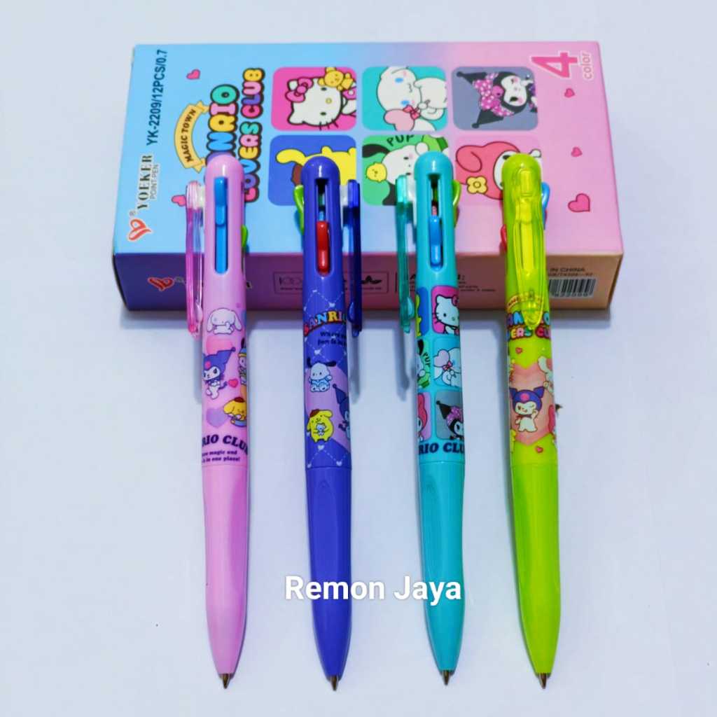 

isi 12 pcs Pen Pulpen Cetek 4 Warna sanrio coromy