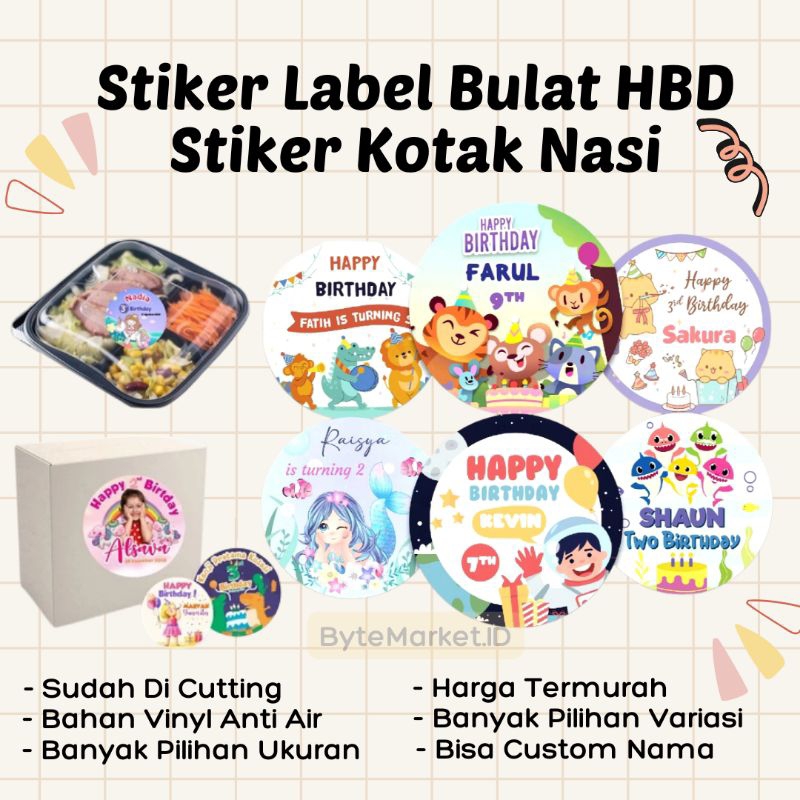 Sticker Label Bento Ulang Tahun Anak Custom Perlengkapan Pesta Ulang Tahun Stiker