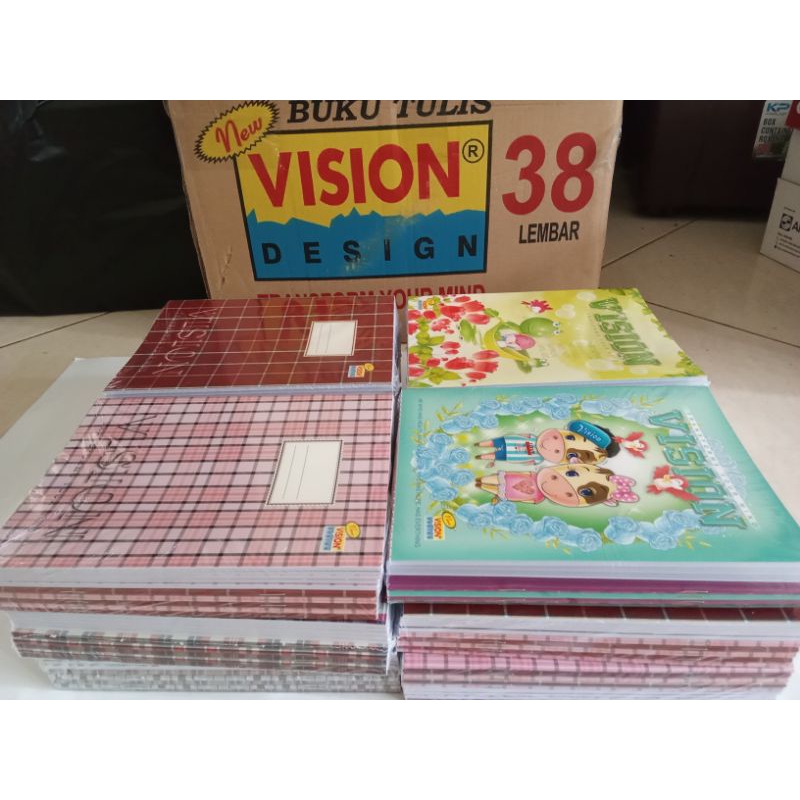 

Buku Tulis merek Vision 38 lembar ( jual per pack isi 10 buku)