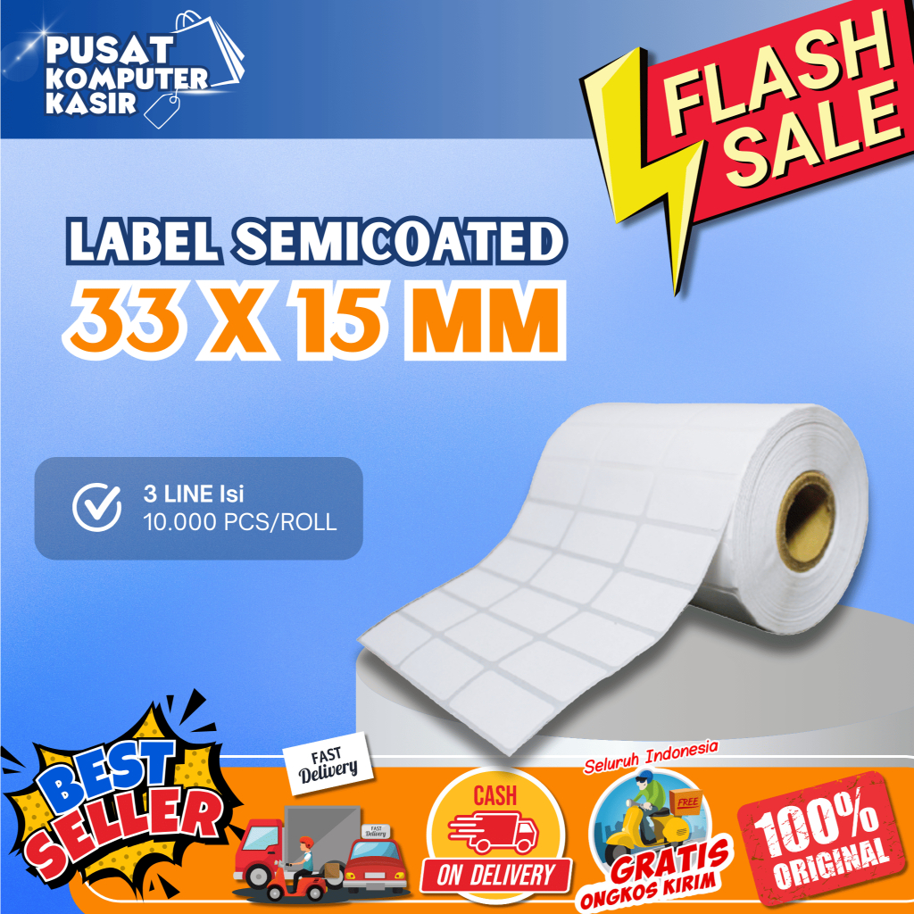 Label Semicoated 33 X15 isi 10.000 Barcode 3 Line Sticker GAP Minimarket