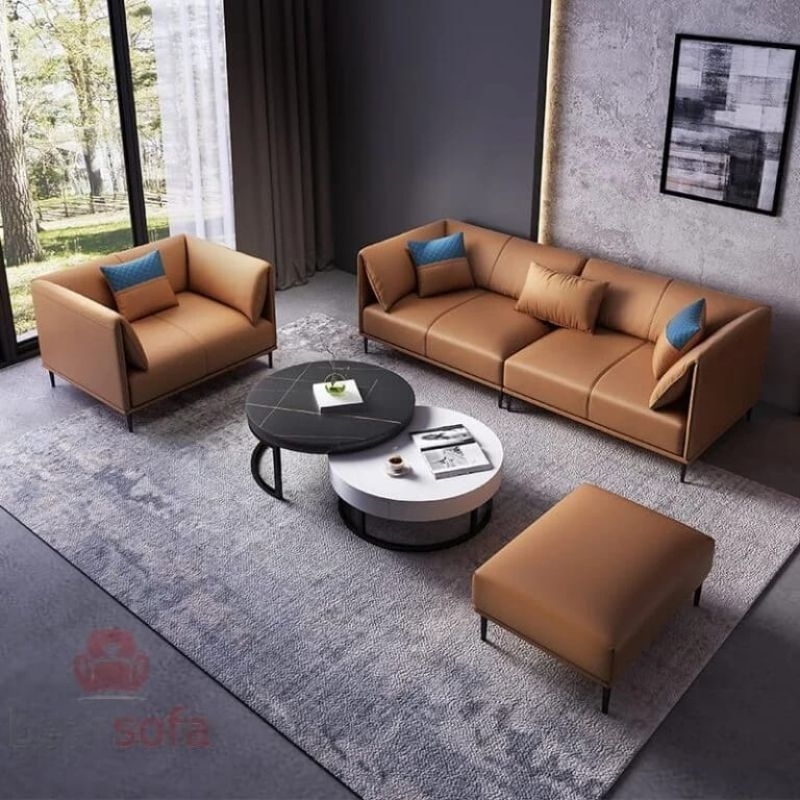 Sofa Set Santai Sofa Kulit 21 Free Puff Besar