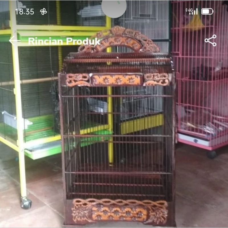 Kandang burung kotak ukiran tampar No 1 kayu jati