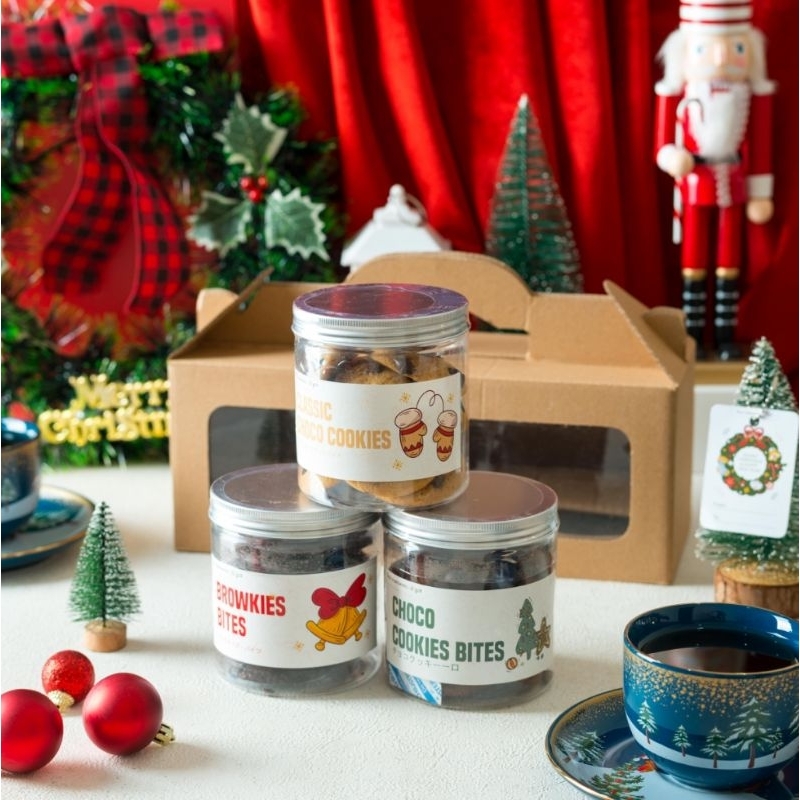 

Cookies Bites Hampers Isi 2 & 3 Classic Mini Cookie Bites, Mini Double Choco Cookie Bites & Browkies Bites | Christmas | Hampers Natal | Giftbox Gift Hadiah Souvenir Natal & Tahun baru