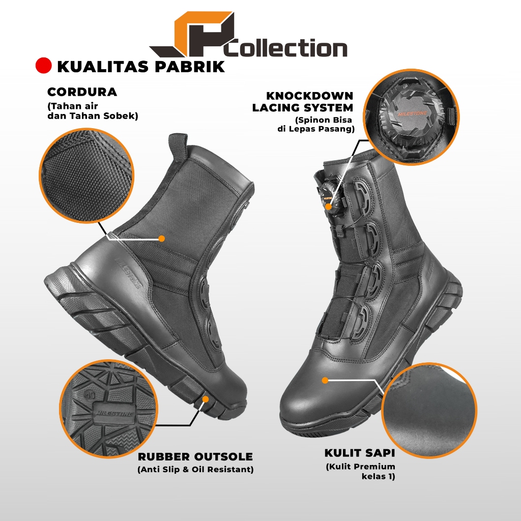 Sepatu Pria Merk Milestone Standart Jatah TNI POLRI KEMHAN sepatu PDL Tactical Tali Putar Toxin warn