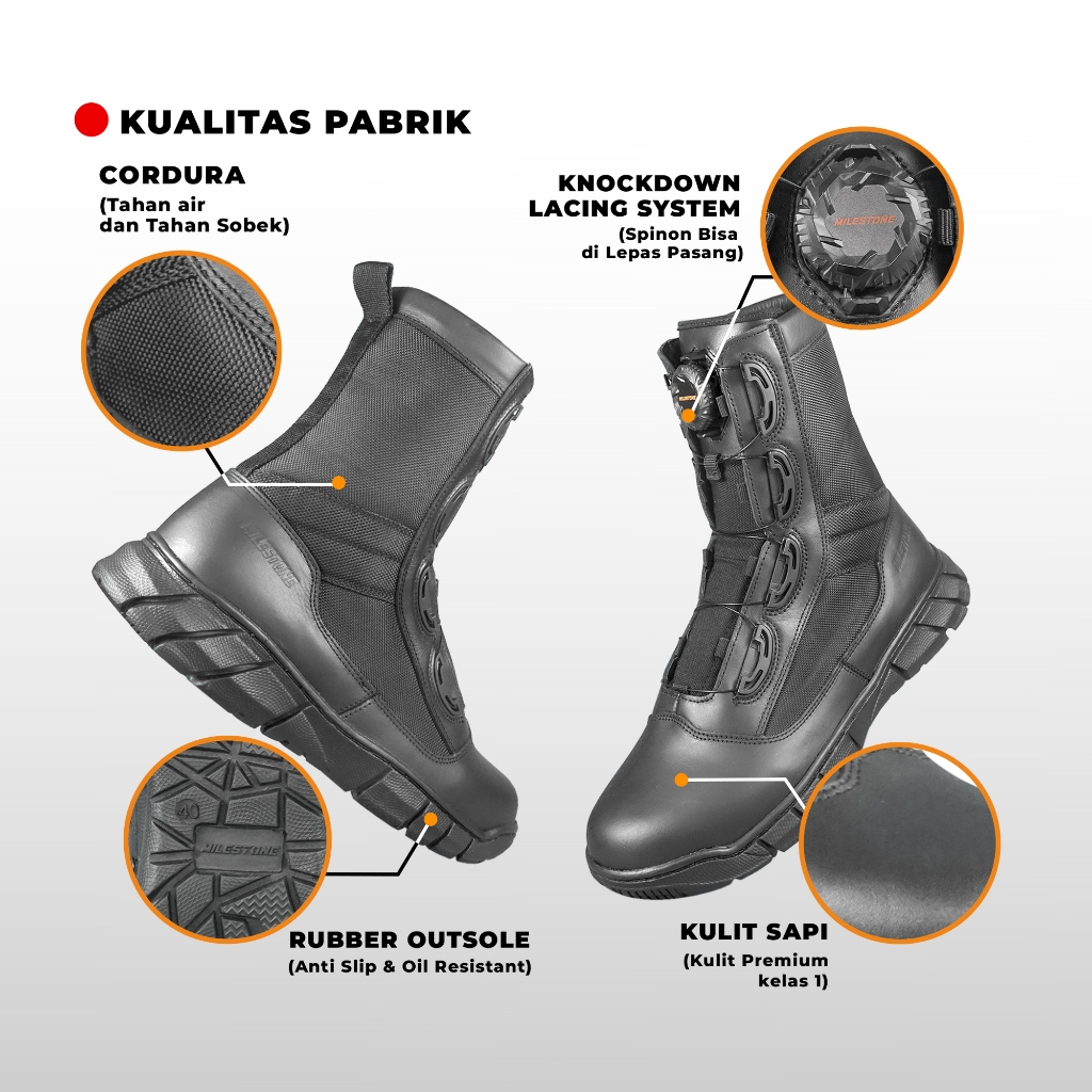 Sepatu Pria Merk Milestone Standart Jatah TNI POLRI KEMHAN sepatu PDL Tactical Tali Putar Toxin