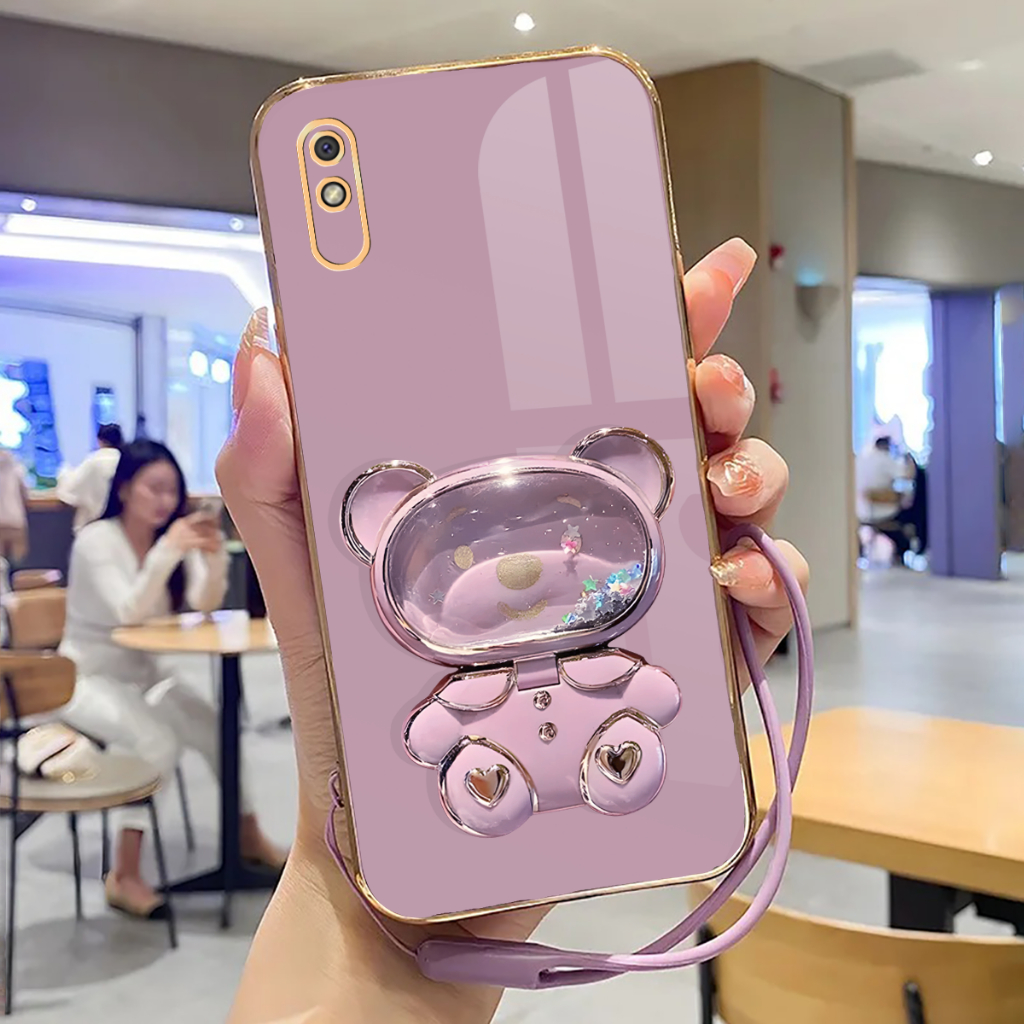 Soft Case Redmi 9A Case Stand Holder Mirror Silicone Luxury Plating