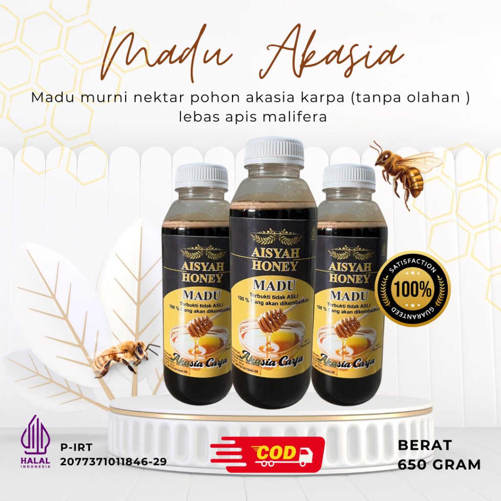 

MADU MURNI AKASIA CARPA 650GRAM GRADE A 100% ALAMI LEBAH APIS MELLIFERA