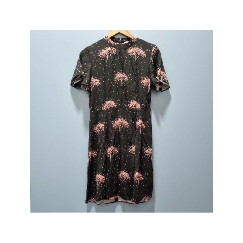 Warehouse, Preloved Dress Hitam Mix midi Wanita, Motif Bunga Size 12