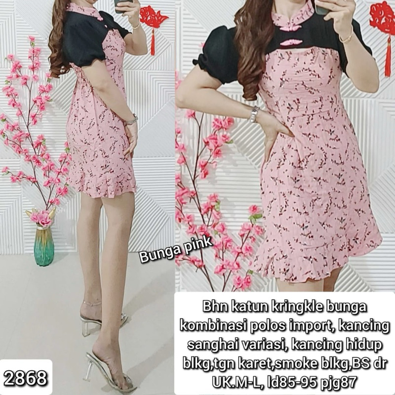 2868 , 2867 CNY EDITION DRESS BUNGA KOMBINASI IMPORT , DRESS SINCIA , DRESS IMLEK IMPORT , DRESS BUN